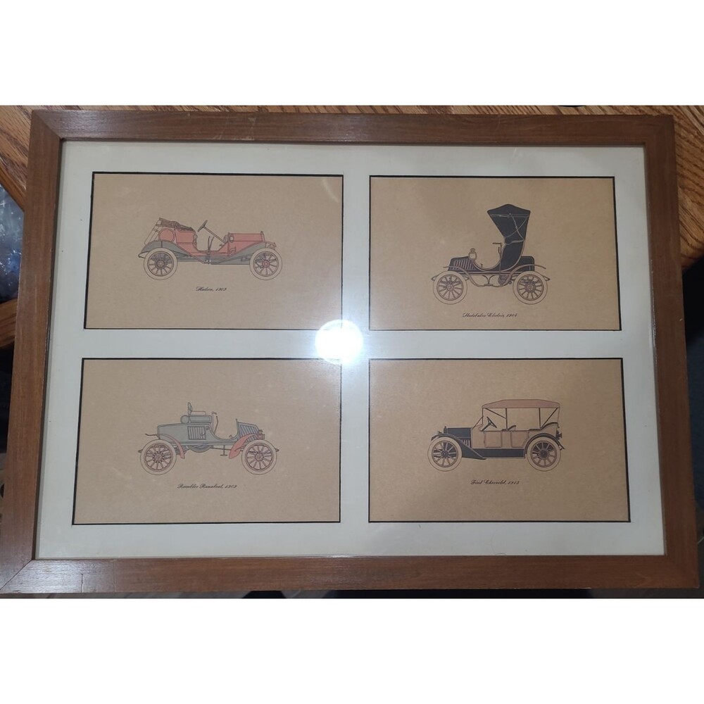 Pair of Framed sets of 4 Classic Automobile Prints 1902 to 1913  - Hudson's